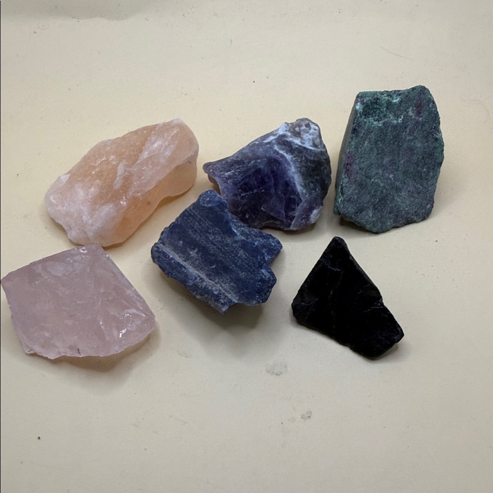 Assorted Raw Gemstone Lot - Pink, Orange, Purple, Blue, Black, Green - Picture 2 of 5